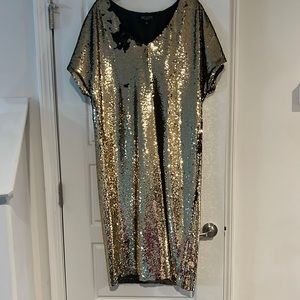 Tracee Ellis Ross Black & Gold Sequin Midi Party Dress